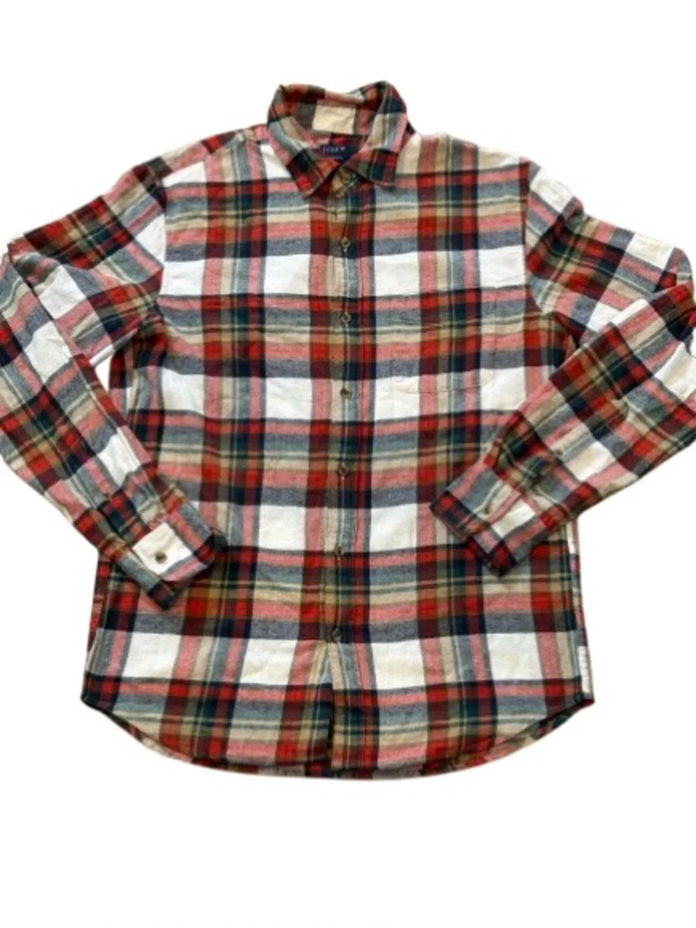 J.Crew Men’s Medium Red Green Plaid Cotton Flannel Button-Down Shirt